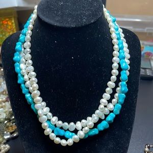925 real Pearl & natural turquoise Necklace